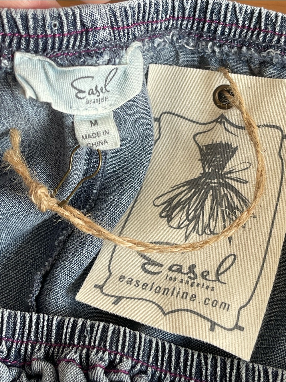 Easel Washed Denim Embroidered Puff Sleeve Dress Medium - Picture 8 of 16
